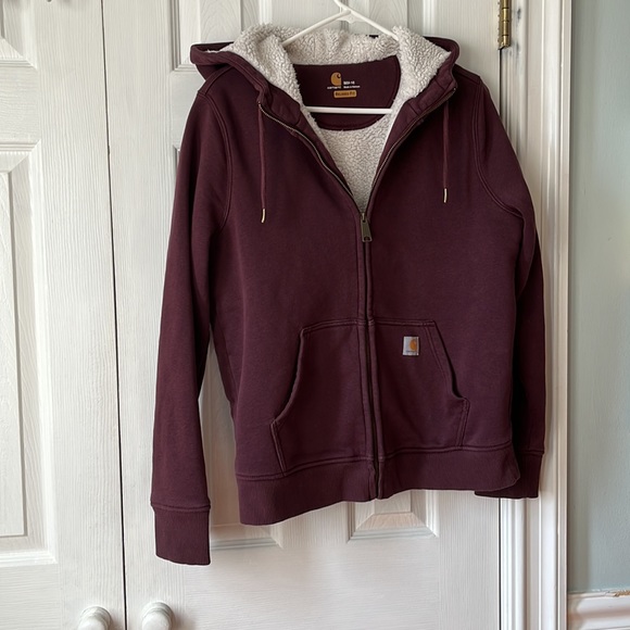 Carhartt maroon Sherpa lined hoodie sweatshirt size Medium - Picture 7 of 16